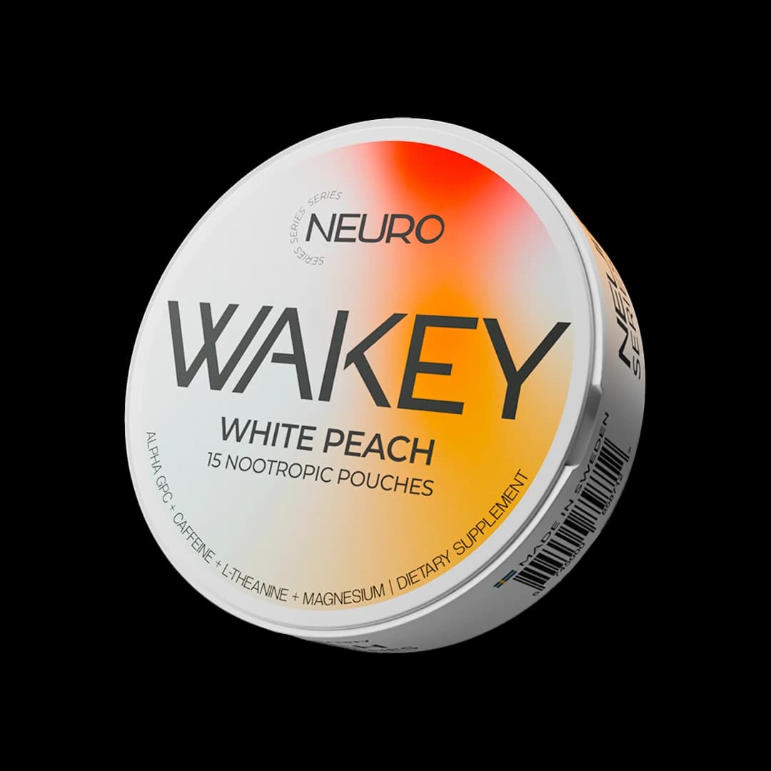 Wakey Neuro White Peach nootropic pouch can